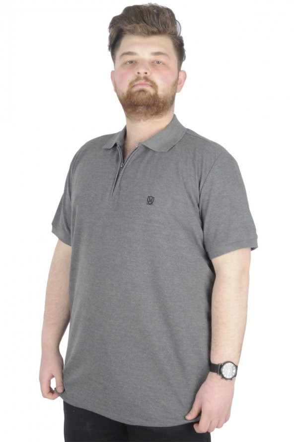 Mode XL Büyük Beden T-Shirt Polo Zippered 22340 Antramelanj