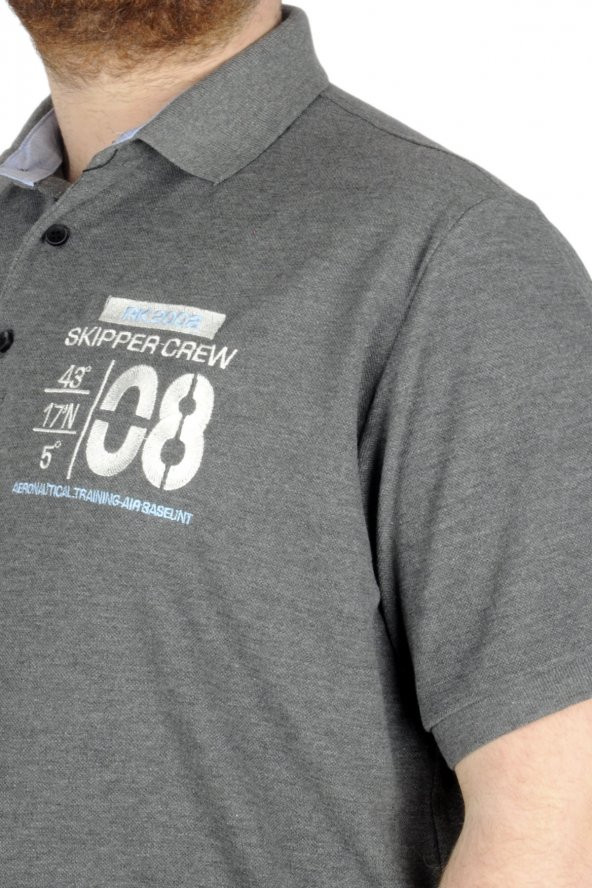 Mode XL Büyük Beden T-Shirt Polo Skipper Crew 22341 Antramelanj - 3