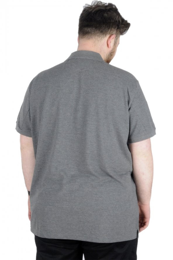 Mode XL Büyük Beden T-Shirt Polo Zippered 22340 Antramelanj - 3