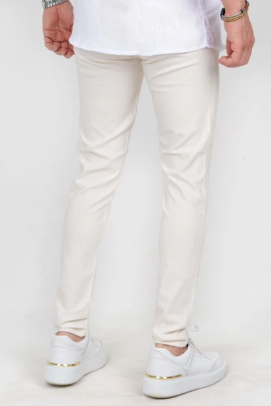 Erkek Slim Fit Dar Kalıp Beli Düğmeli Keten Pantolon ET001 - 7
