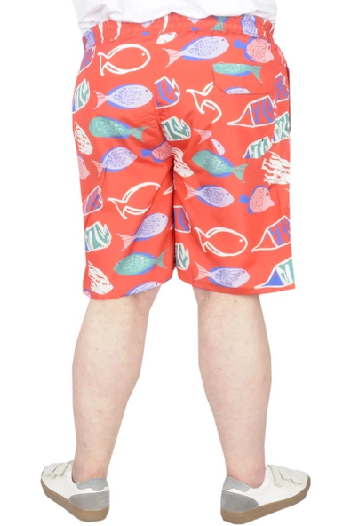 Mode XL Büyük Beden Deniz Şortu Desenli 22450 Kırmızı - Resim 3