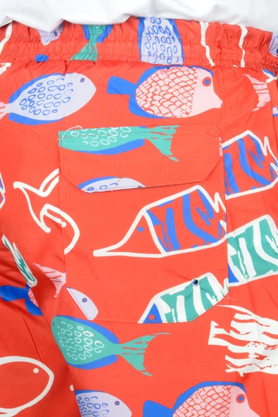 Mode XL Büyük Beden Deniz Şortu Desenli 22450 Kırmızı - Resim 4