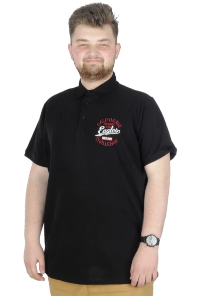 Mode XL Büyük Beden T-Shirt Polo Eagles 22348 Siyah - 1