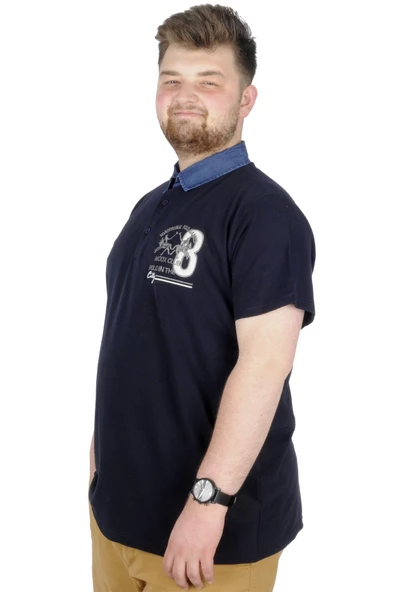 Mode XL Büyük Beden T-Shirt Polo Modx Club 22351 Lacivert - Resim 2