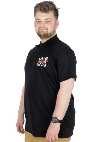 Mode XL Büyük Beden T-Shirt Polo Embiriodery M 22343 Siyah - 2