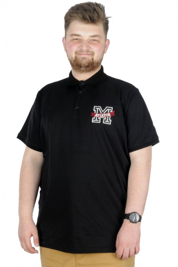 Mode XL Büyük Beden T-Shirt Polo Embiriodery M 22343 Siyah