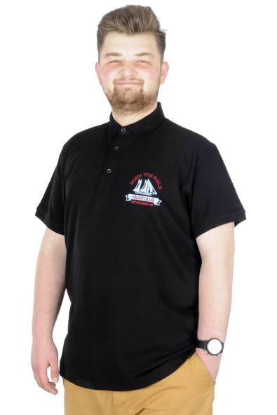 Mode XL Büyük Beden T-Shirt Polo Yatch Club 22344 Siyah ürün görseli