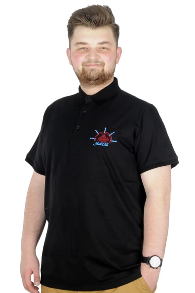 Mode XL Büyük Beden T-Shirt Polo Steamnoat  22345 Siyah - 1