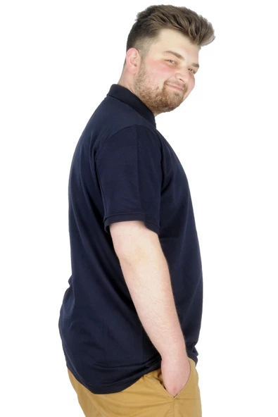 Mode XL Büyük Beden T-Shirt Polo Steamnoat  22345 Lacivert - Resim 3
