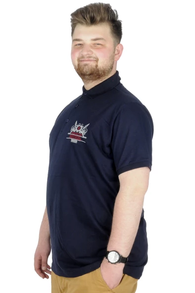 Mode XL Büyük Beden T-Shirt Polo Design MX  22346 Lacivert - Resim 2