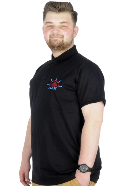 Mode XL Büyük Beden T-Shirt Polo Steamnoat  22345 Siyah - 3