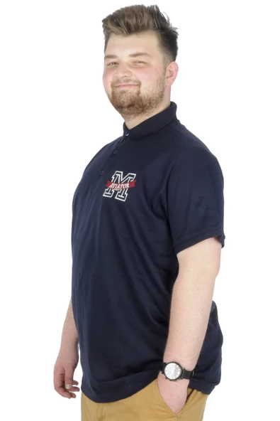 Mode XL Büyük Beden T-Shirt Polo Embiriodery M 22343 Lacivert - Resim 2