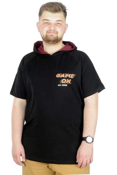 Mode XL Büyük Beden T-Shirt Kapşonlu Game On 22177 Siyah ürün görseli