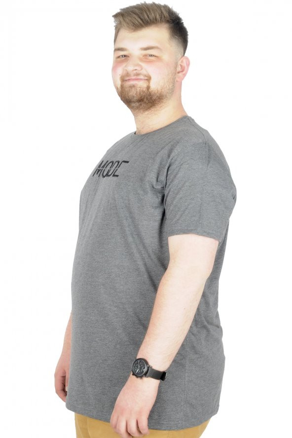 Mode XL Büyük Beden T-Shirt Bisiklet Yaka Mode 22180 Antramelanj - Resim 2