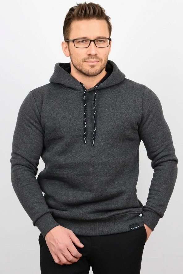 Üç Iplik Şardonlu Pamuklu Kapüşonlu Sweatshirt CZN02 - 2