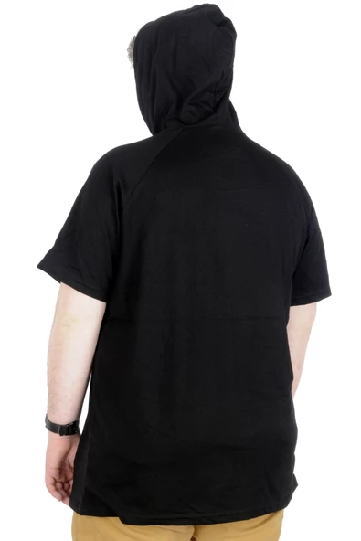 Mode XL Büyük Beden T-Shirt Kapşonlu Game On 22177 Siyah - Resim 2