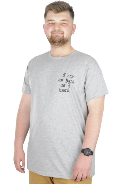 Mode XL Büyük Beden T-Shirt Bisiklet Yaka Work 22179 Grimelanj