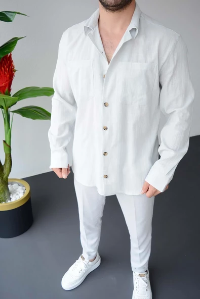 Erkek Oversize Çizgili Gömlek EG15 - 6