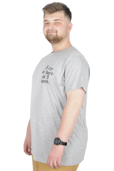 Mode XL Büyük Beden T-Shirt Bisiklet Yaka Work 22179 Grimelanj - 3