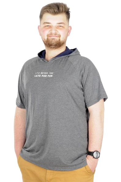 Mode XL Büyük Beden T-Shirt Kapşonlu For Fun 22175 Antramelanj ürün görseli