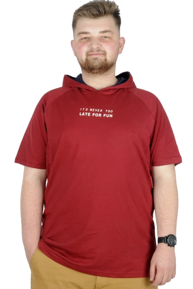 Mode XL Büyük Beden T-Shirt Kapşonlu For Fun 22175 Bordo ürün görseli