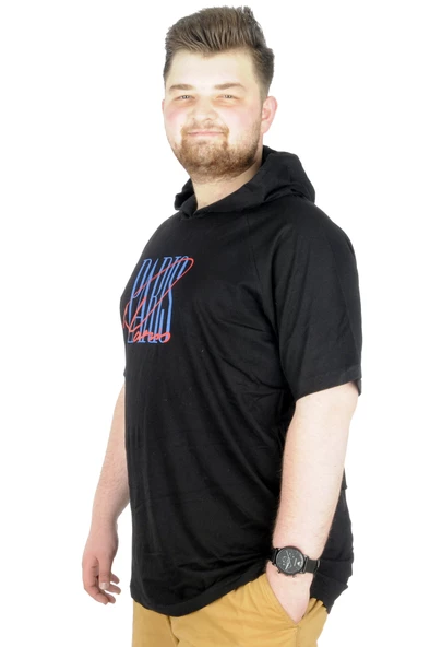 Mode XL Büyük Beden T-Shirt Kapşonlu Paris 22174  Siyah - Resim 2
