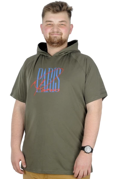 Mode XL Büyük Beden T-Shirt Kapşonlu Paris 22174 Haki ürün görseli