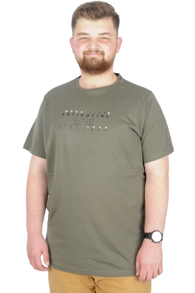 Mode XL Büyük Beden T-Shirt Bis Yaka Antisocial 22187 Haki - 2
