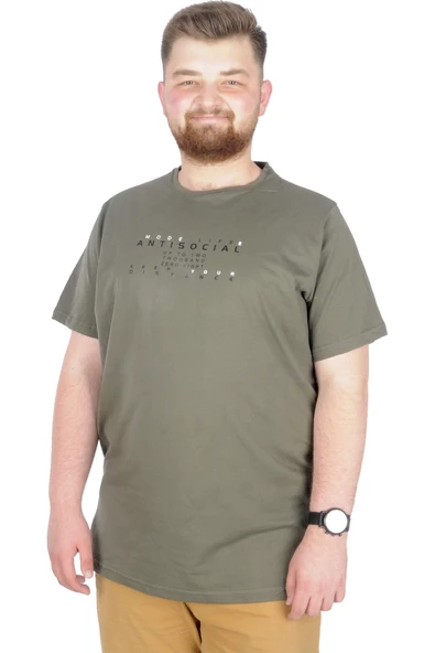 Mode XL Büyük Beden T-Shirt Bis Yaka Antisocial 22187 Haki
