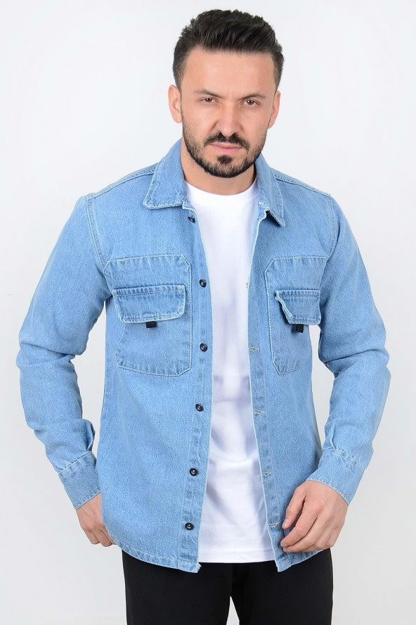 Erkek Slim Fit Cepsiz Cep Görünümlü Kot Ceket CNS01