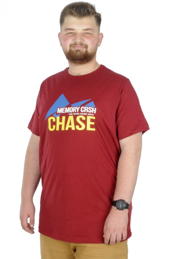 Mode XL Büyük Beden T-Shirt Bis Yaka Chase 22193 Bordo