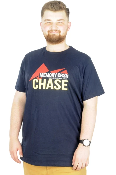 Mode XL Büyük Beden T-Shirt Bis Yaka Chase 22193 Lacivert