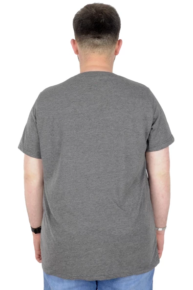 Mode XL Büyük Beden T-Shirt Bis Yaka Man Official 22192 Antramelanj - 2