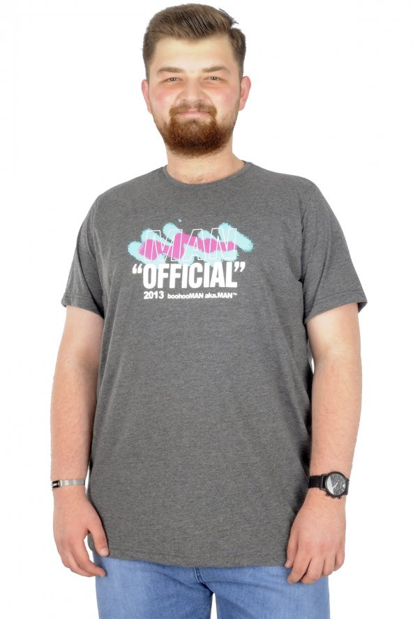 Mode XL Büyük Beden T-Shirt Bis Yaka Man Official 22192 Antramelanj