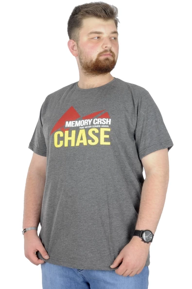 Mode XL Büyük Beden T-Shirt Bis Yaka Chase 22193 Antramelanj