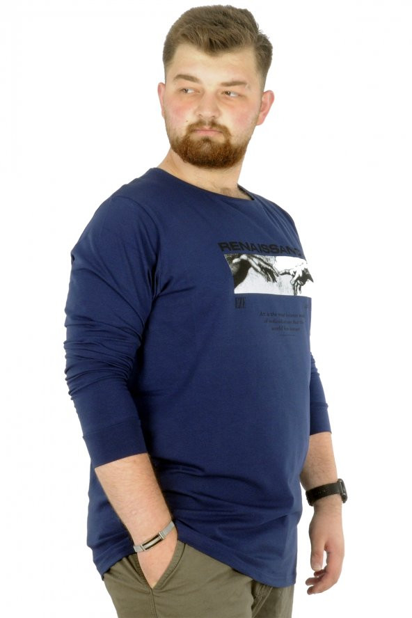 Mode XL Büyük Beden T-Shirt Bisiklet Yaka Renaissance 22202 İndigo