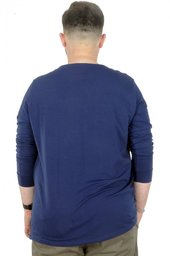 Mode XL Büyük Beden T-Shirt Bisiklet Yaka Renaissance 22202 İndigo - 2