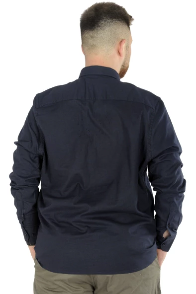 Mode XL Büyük Beden Erkek Keten Cepli  Gömlek 20386 Lacivert - 2