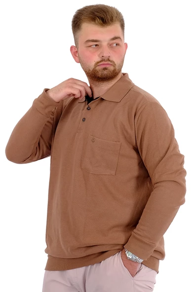 Mode XL Büyük Beden Erkek Sweat Polo Selanik Basic 20441 Sütlü Kahve - 5