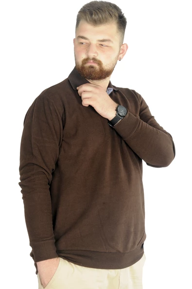 Mode XL Büyük Beden Erkek Sweat Polo Selanik Basic 20441 Sütlü Kahve - 3