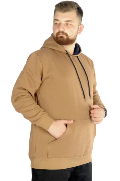 Mode XL Erkek Sweatshirt Kapşonlu Pocket Basic 20562 Sütlükahve - 2