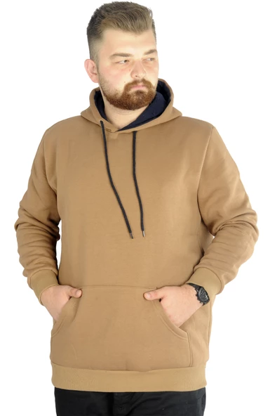 Mode XL Erkek Sweatshirt Kapşonlu Pocket Basic 20562 Sütlükahve