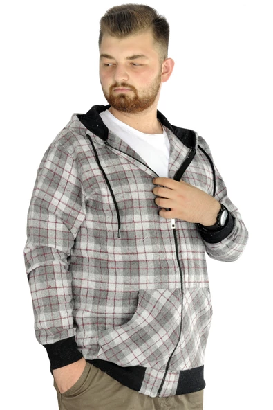 Mode XL Erkek Oduncu Kapsonlu Sweat Pocket 21574 Gri - Resim 2