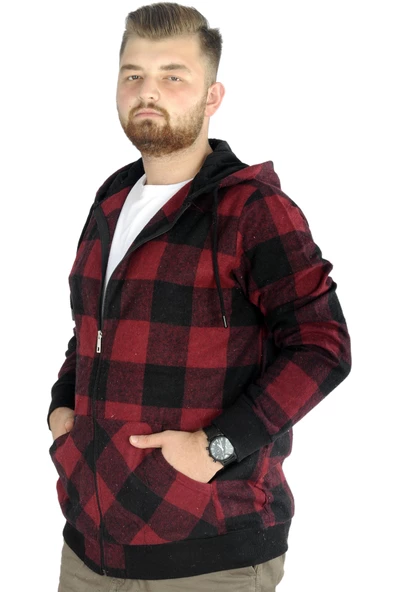 Mode XL Erkek Oduncu Kapsonlu Sweat Pocket 21574 Vişne - Resim 2