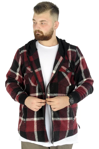 Mode XL Erkek Sweat Fermuarlı Kapşonlu Kapak Cep Oduncu 21572 Mürdüm ürün görseli 1