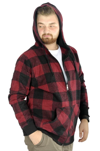 Mode XL Erkek Oduncu Kapsonlu Sweat Pocket 21574 Vişne - Resim 3