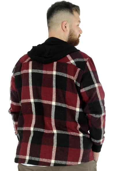 Mode XL Erkek Sweat Fermuarlı Kapşonlu Kapak Cep Oduncu 21572 Mürdüm - Resim 2