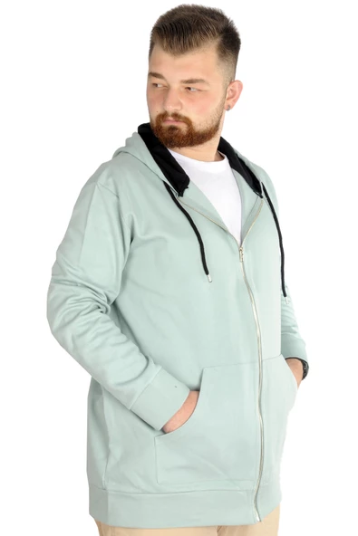 Mode XL Erkek Hırka Kapson Fermuarlı Steel Interlock 21600 Su Yeşili - 3