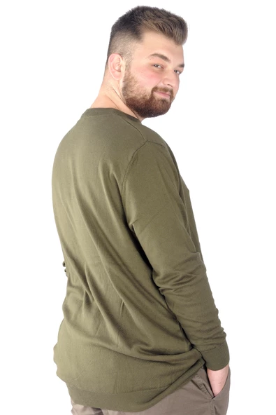 Mode XL Büyük Beden Kazak Bisiklet Yaka 22207 Haki - 3