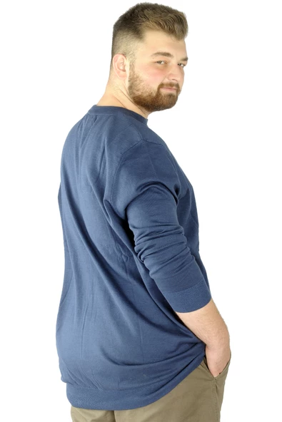 Mode XL Büyük Beden Kazak Bisiklet Yaka 22207 İndigo - Resim 3